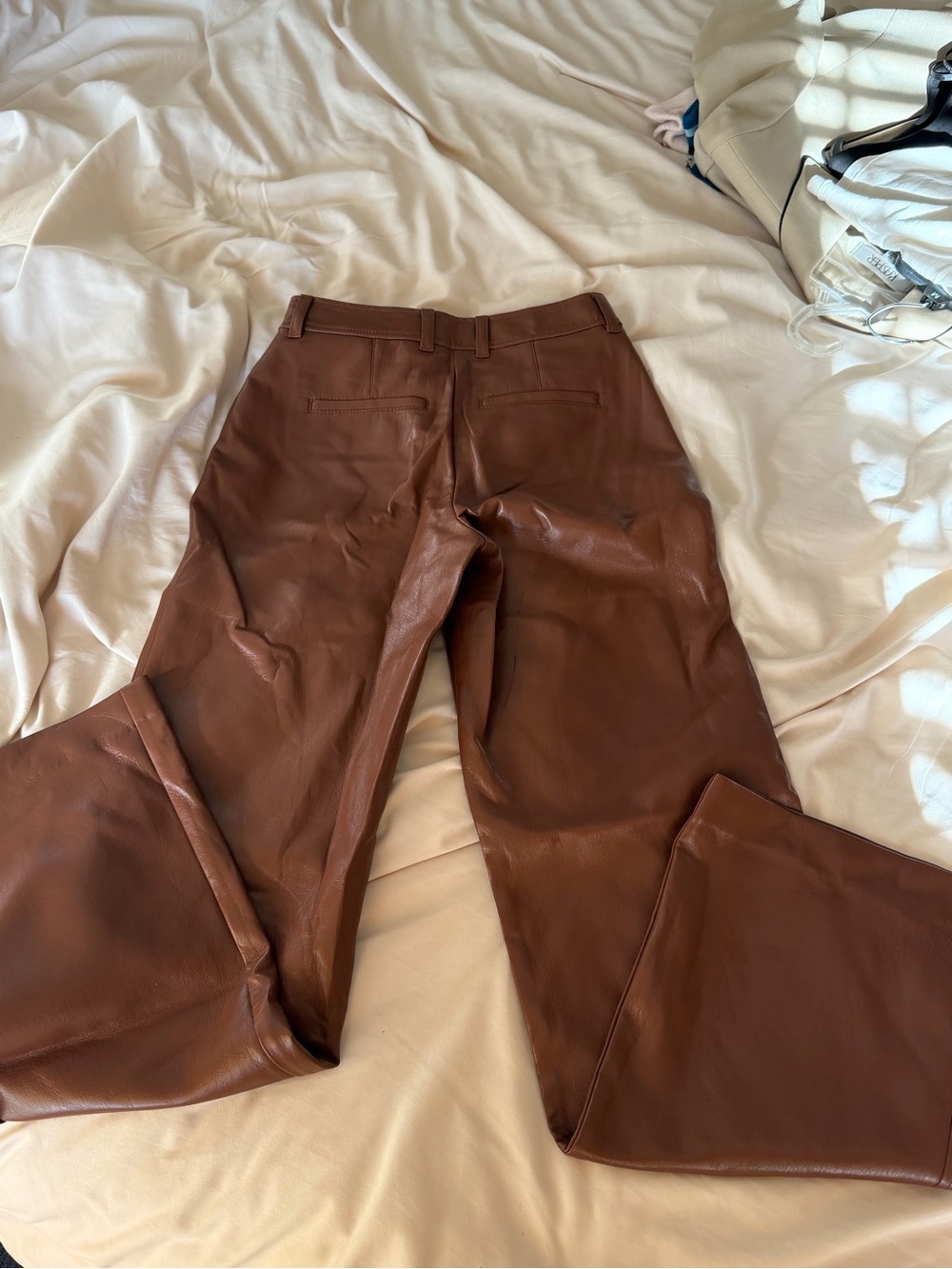 Babaton Brown Faux Leather Wide-Leg Pants - Picture 3 of 5